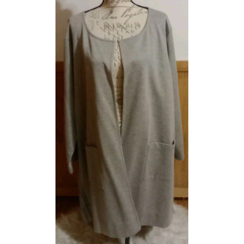 Kate & Mallory LS Jacket Plus Sz 3X Gray Pleated Back Unique Dressy EUC